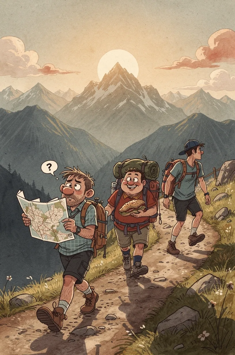 Il trio in marcia verso la vetta